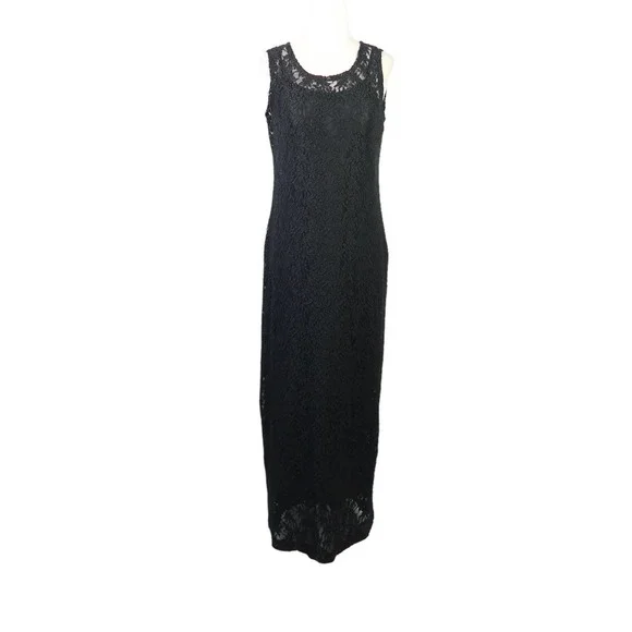 Carole Little | Dresses | Vintage 9s Carole Little Black Lace Sheer Overlay  Maxi Dress S | Poshmark